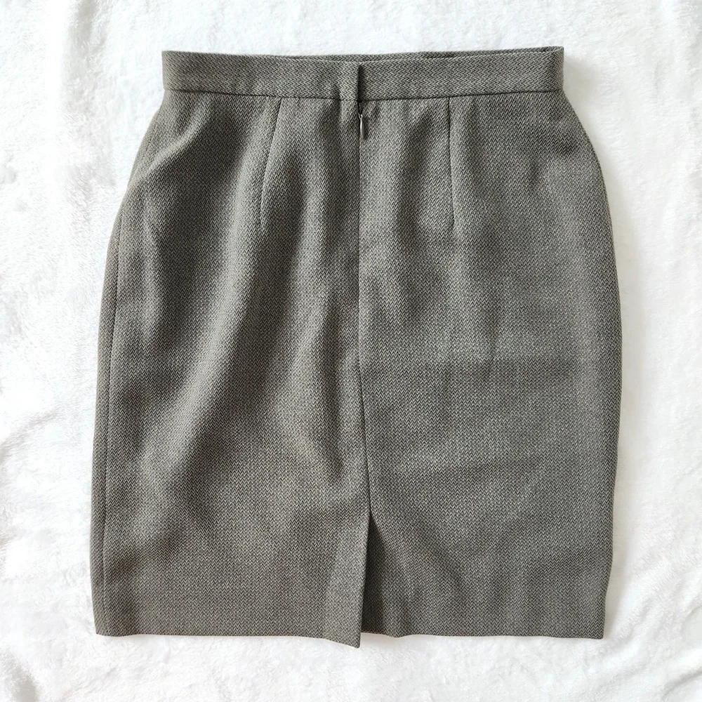 Vintage Brooks Brothers‎ Herringbone Mini Skirt Back Slit Straight Cut Women's 0
